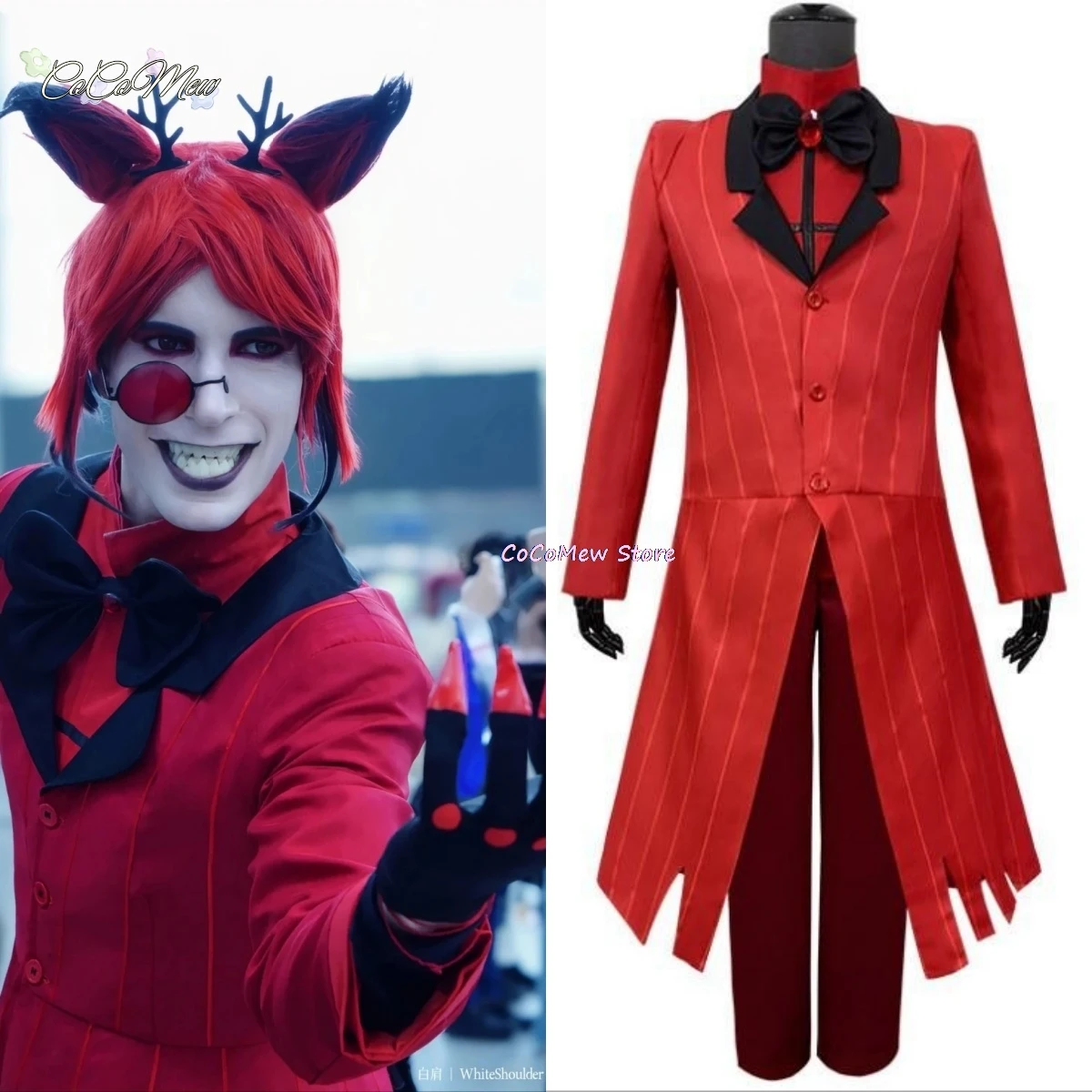 Hazbin Cosplay Hotel Uniform ALASTOR Cosplay Costume Adult Men Halloween Uniform Jacket Pants Costumes Red Suit Anime Cosplay