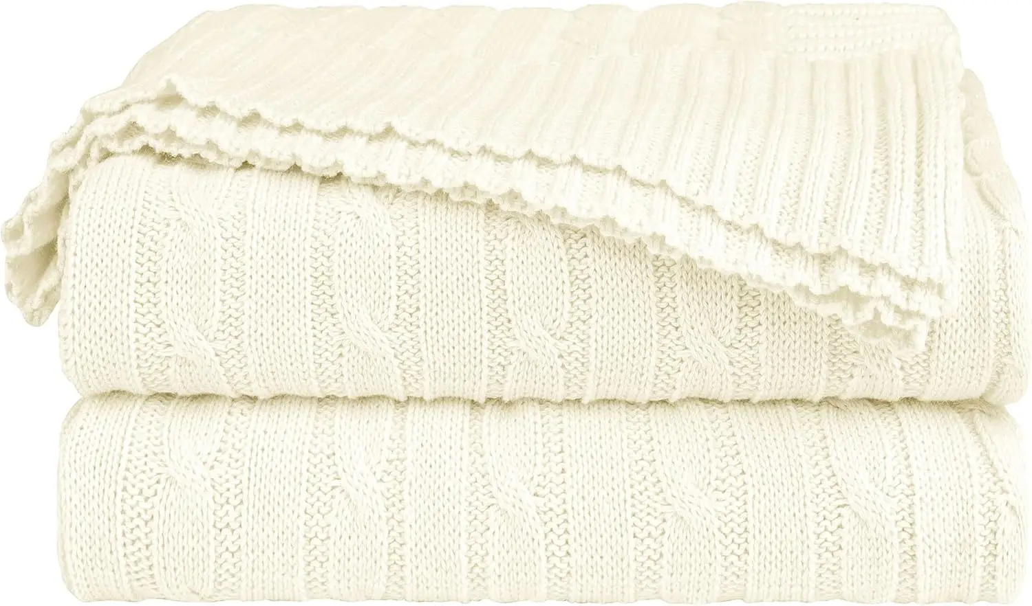 

Cotton Cable Knit Throw Blanket Soft Throw Couch Covers Decors Knitted Blankets For Sofa Bed, Beige Full(70"" X 78"")