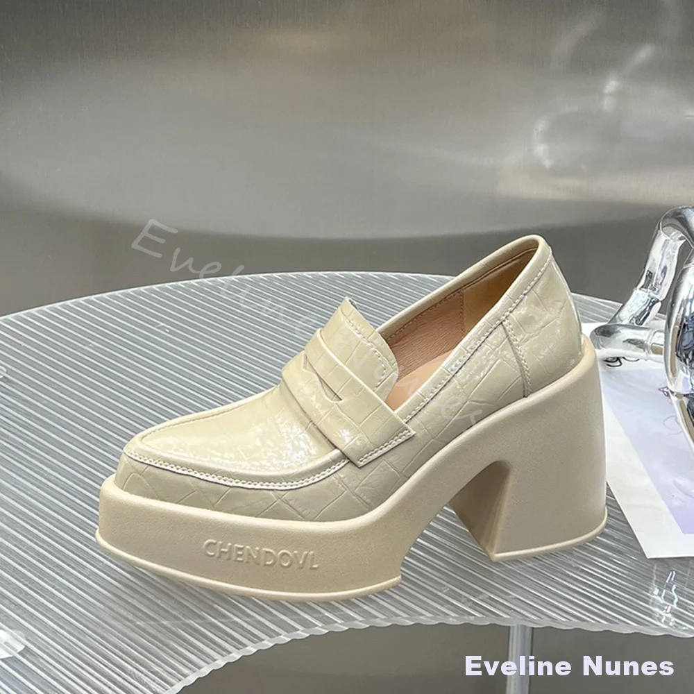 

New Fashion Genuine Leather Loafers Women Chunky Heel Pointed Toe Platform Slip On Shoes British Style High-heeled Leather Shoes