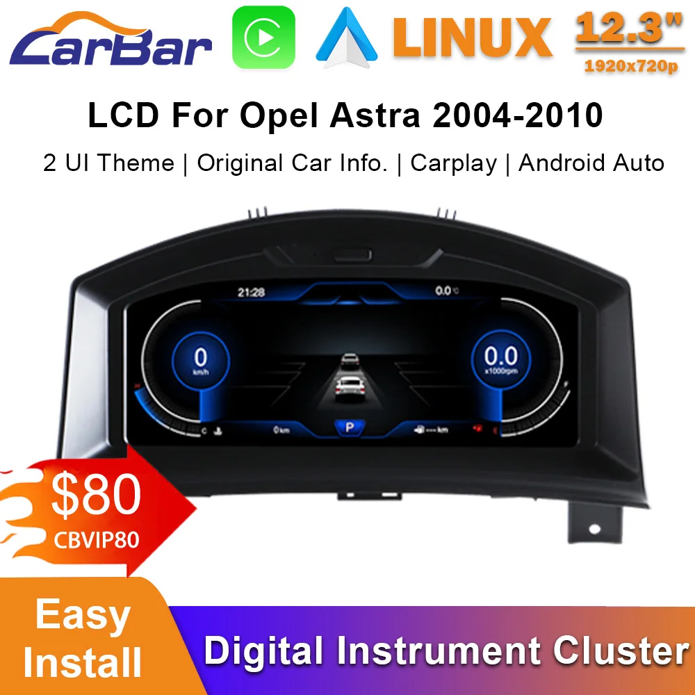 

Carbar 12.3" LCD Dashboard Screen LCD For Opel Astra 2004-2010 Car Digital Instrument Cluster Speedometer