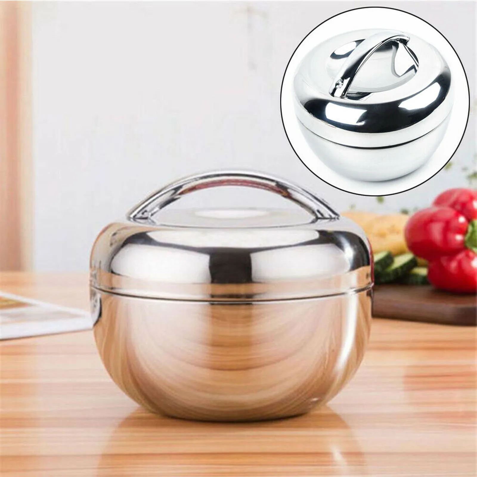 

Portable Stainless Thermo Insulated Thermals Food Container Bento Round Lunch Box SCVD889