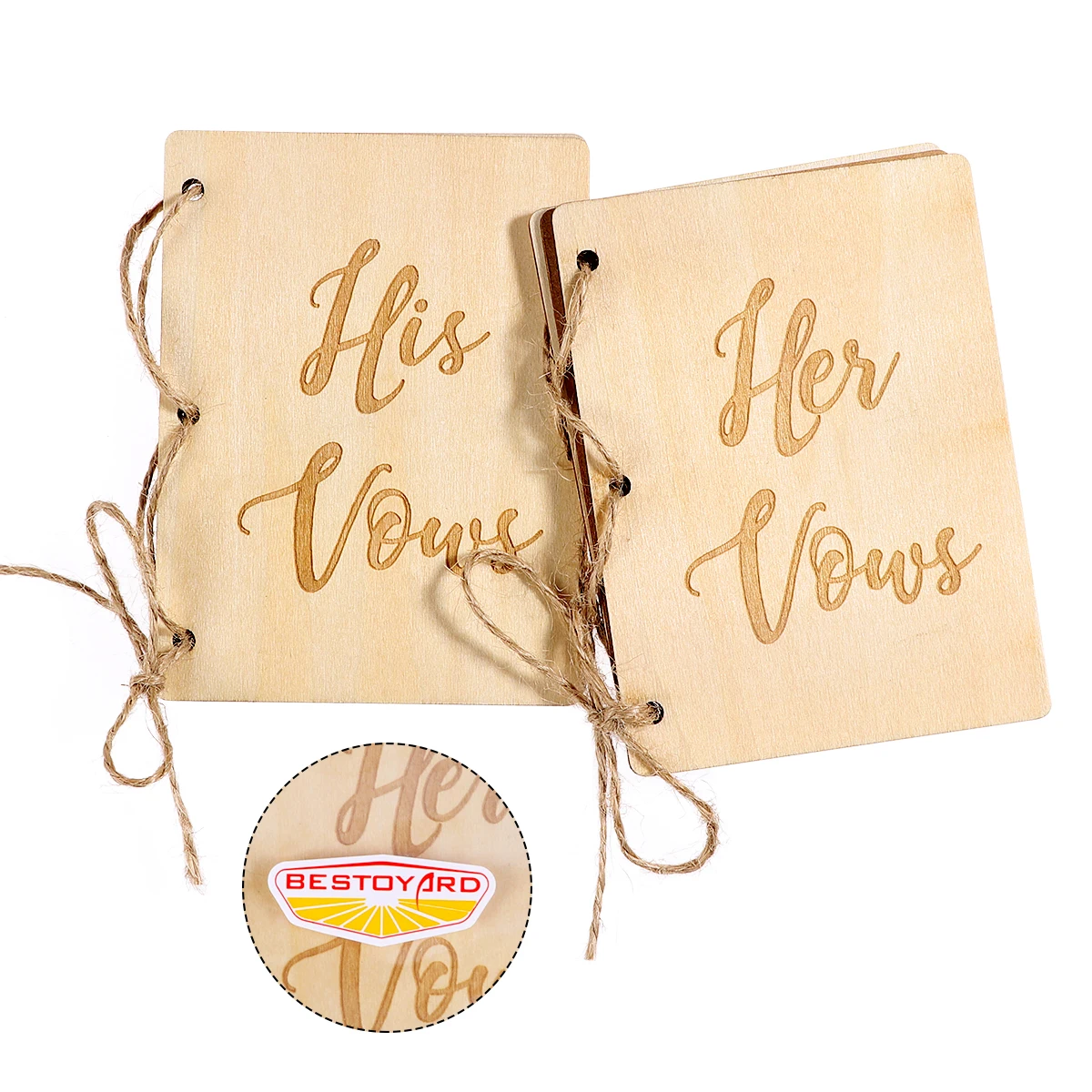 

Rustic Wedding Vow Books 2 Blank Kraft Paper His Hers Wooden Cover Jute Twine Keepsake Sign-In Book Bride Notebook