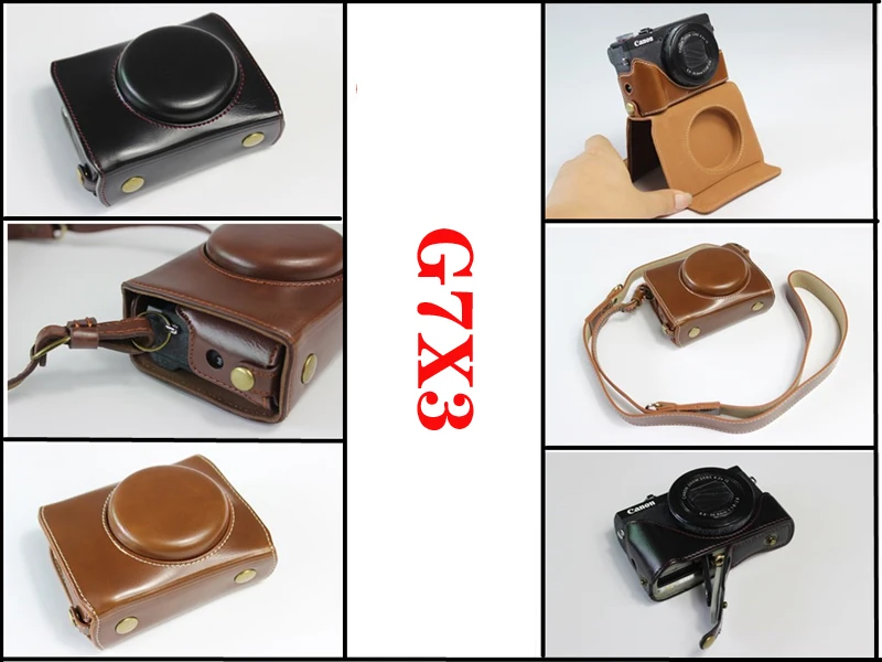 Camera Video Bag PU Leather Case Full Body Cover Protector for Canon PowerShot G7X Mark III G7XIII G7X3 Protective Shell + Strap