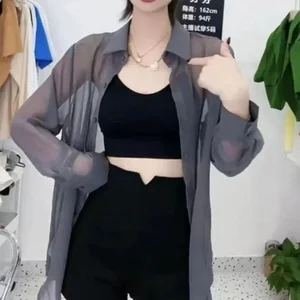 Gutes Chiffonhemd für Frauen, Langarm, Sonnenschutz, koreanischer Stil, Strand, Urlaub, Sommer 6 Hauptverkäufe Frauen Beach Camisão - №2