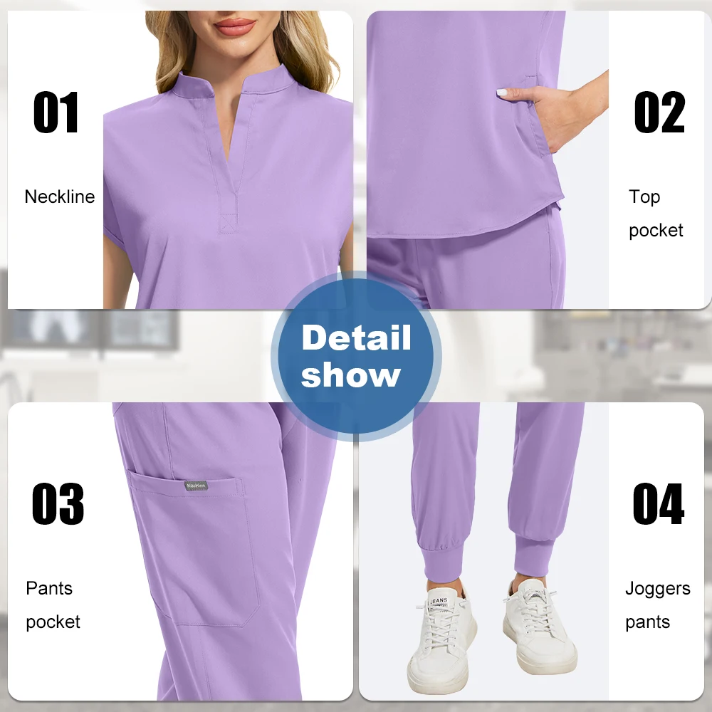 Großhandel Hohe Qualität Mode Medizinische Uniform Peeling Krankenschwestern Top Hosen Stretchy Stehkragen Krankenschwester Arzt Chirurgische Uniformen Frau