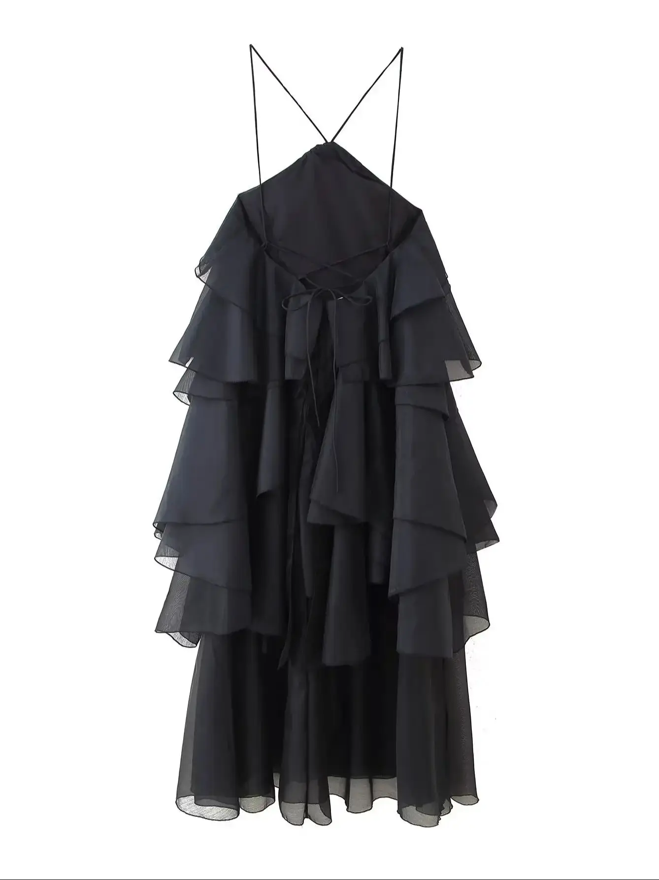 2025 feminino elegante flor 3d em cascata babados halter midi vestidos menina doce sem mangas camisola em camadas roupões longos