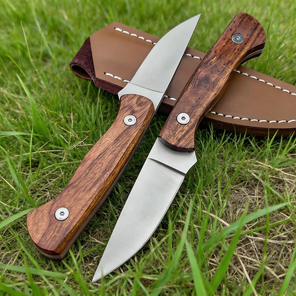 

Новый уличный нож с прямым лезвием и ножнами, лезвие из стали 8Cr13MoV, рукоять из древесины Huanghuali, высококачественный фиксированный нож для повседневного ношения, кемпинга и рыбалки