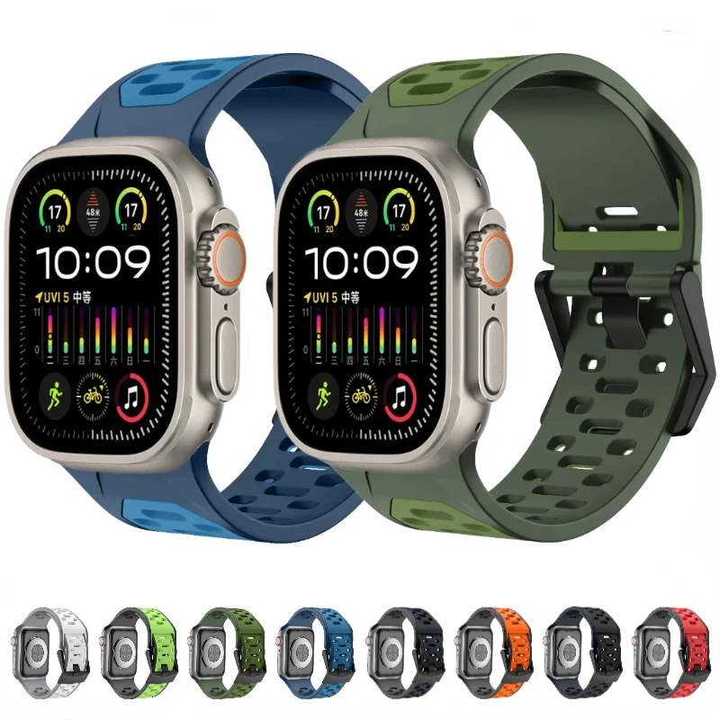 Silicone strap For Apple watch Ultra 1/2 49mm 10 46mm 9 8 7 45mm Sports breathable wristband For iwatch 6 5 4 3 SE 44mm 42mm