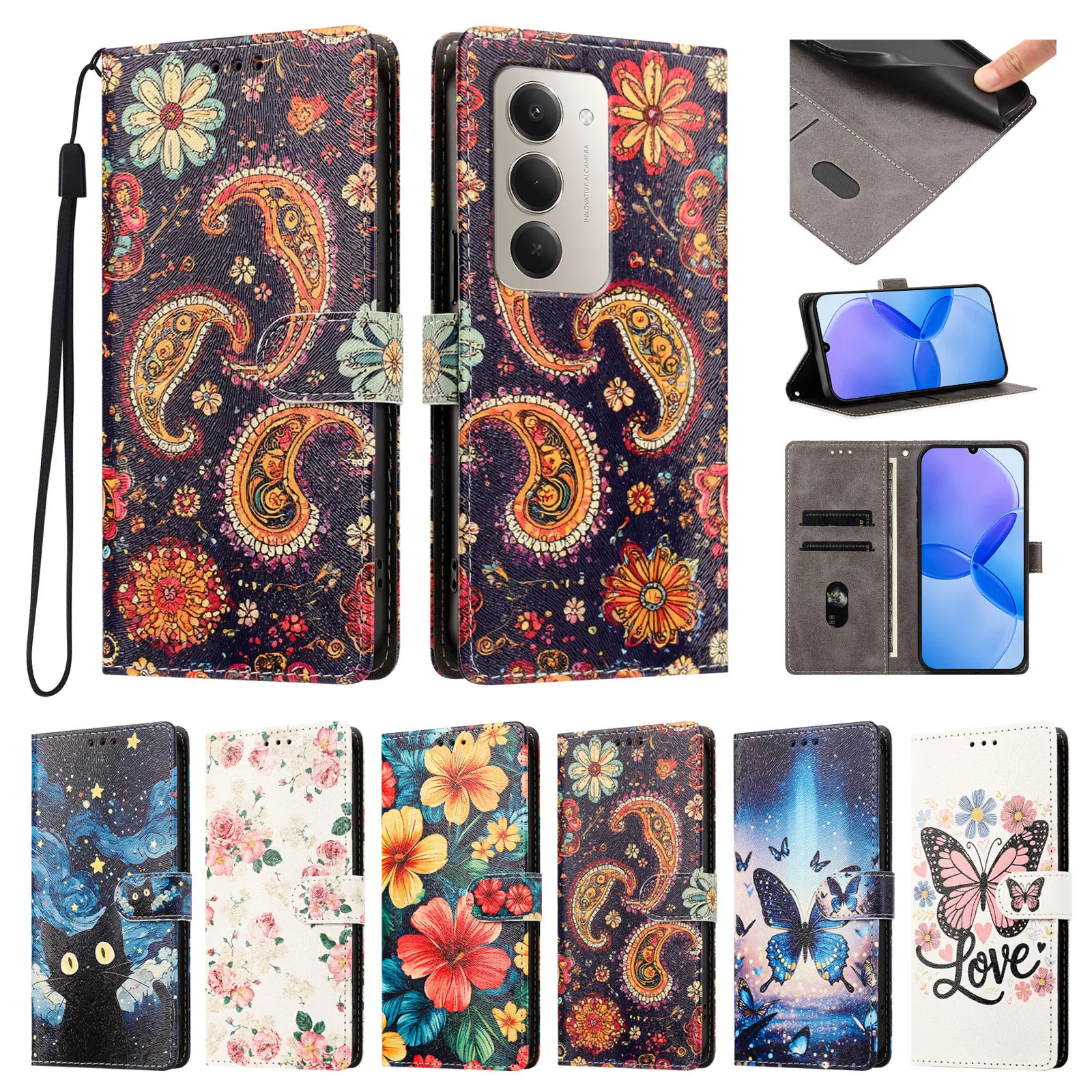 Leather Flip Phone Case For Samsung Galaxy A01 A02 A04S A20E A30S A50 A50S A40 A70 A91 Xcover6 7 Wallet Patterned Book Bag Cover