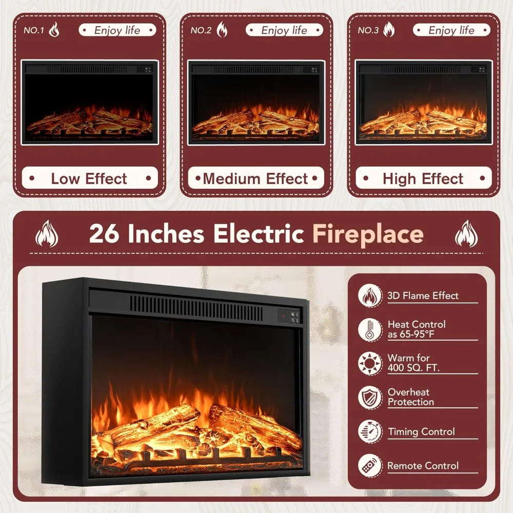 

Fireplace TV Stand for TVs Up to 65+ Inch Entertainment Center with Open Storage Shelves and Side Cabinets