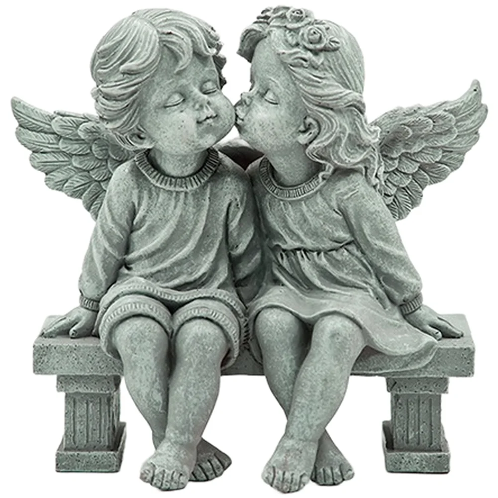 European Style Decor Piece Angel European Style Antique White Angel Statue Hand-Painted Details Lifelike Sculpting