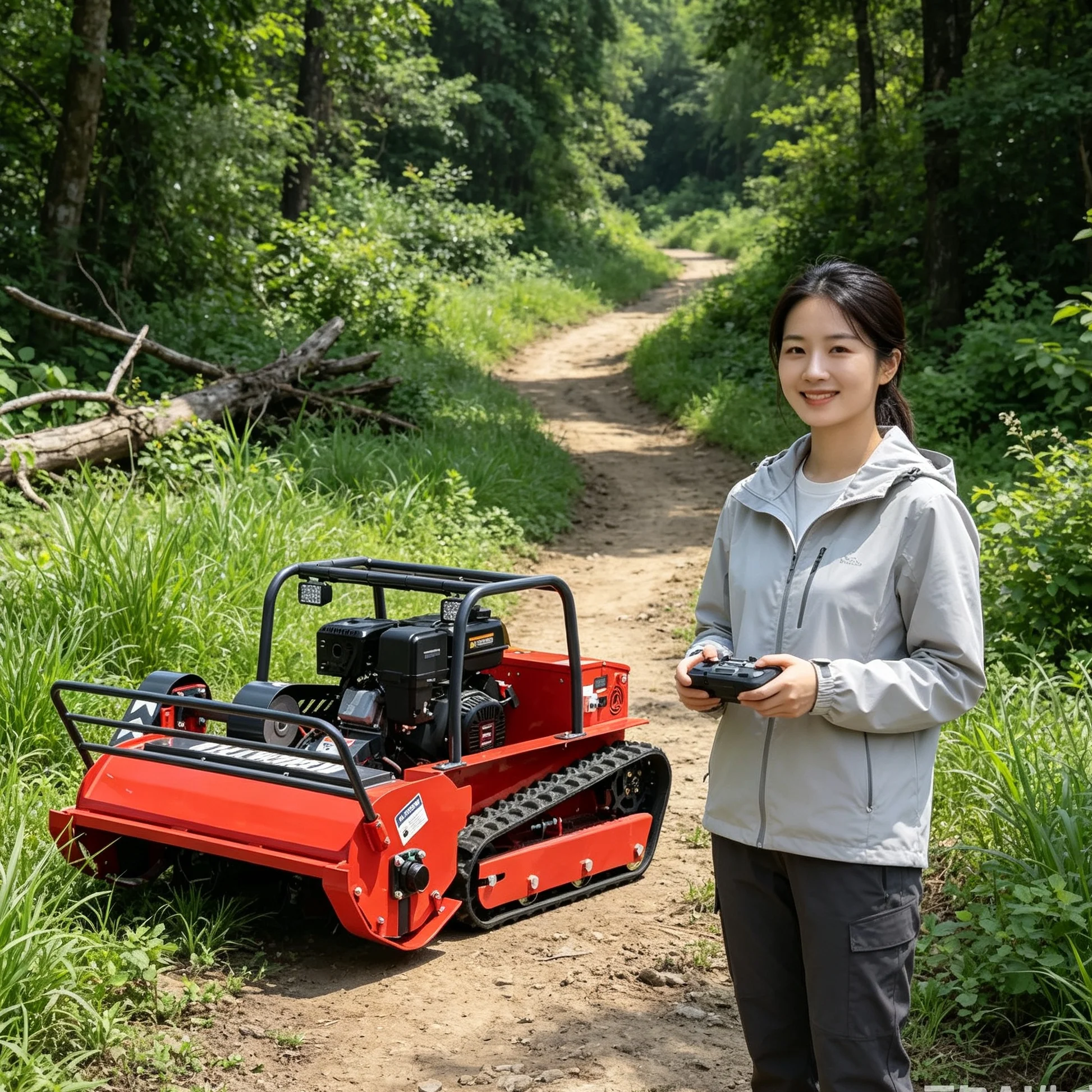 Customized Red Wireless Crawler Lawn Mower, Remote Emergency Stop Function For High‑Risk Slope Mowing Operations
