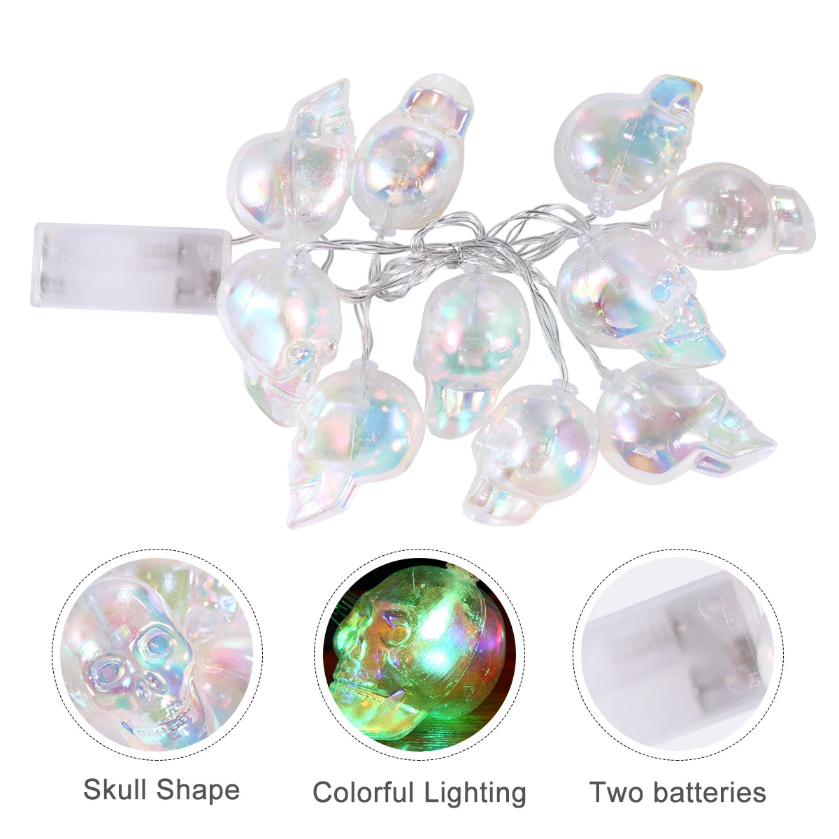 سلسلة ضوء على شكل رأس جمجمة الهالوين، تصميم منحوت شفاف، الاستخدام المتكرر، مثالية لحفلات الحديقة ذات الغلاف الجوي المخيف #2