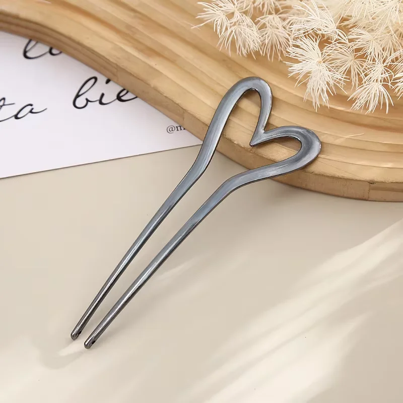 1/2 Stück Französische Vintage Metall Herz U-förmige Haarnadeln Haarstäbchen Haargabel Elegante Frisur Chignon Zubehör für Frauen Mädchen – Detail 7
