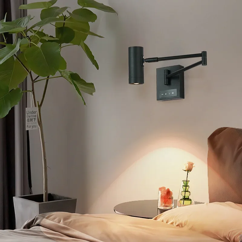 SANDYHA Swing Arm Reading Wall Lamp Modern Switch Backlight LED Eye Protection Lighting Fixture For Bedroom Study For Home Decor