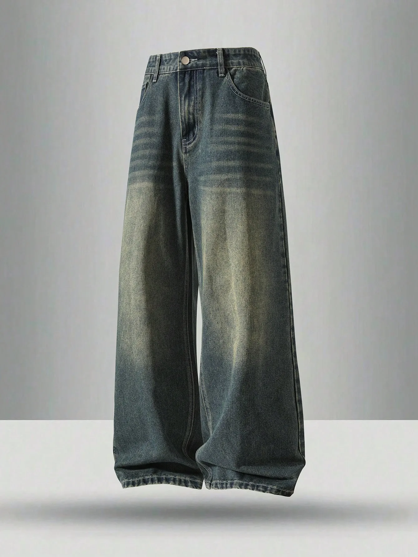 1 قطعة جينز فضفاض غير رسمي للسفر اليومي للرجال في الشارع الأمريكي ، أسود ، أزرق فاتح ، أزرق بحري موضة الشارع نمط ريترو فانوس جينز جينز دينم