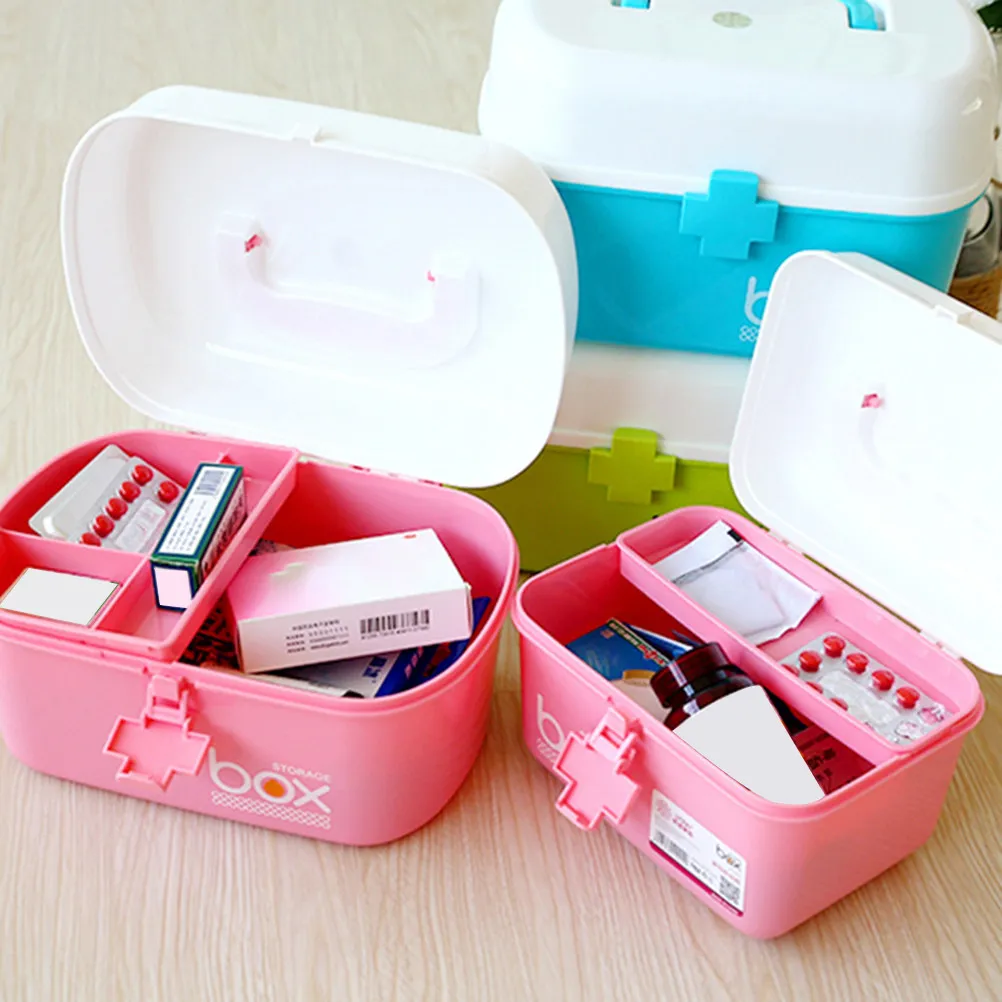Large Aid Kit Box Medicine Storage Organizer with Double Layers Multi-Grid Removable Tray Handle Emergency Home