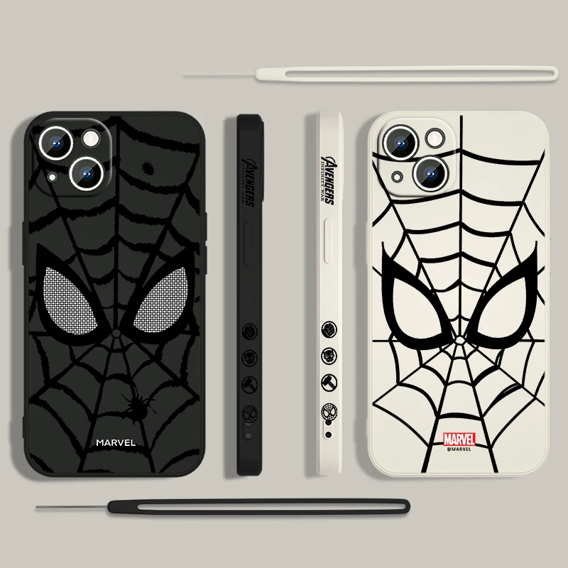 Funda de teléfono Marvel Spider-Man para Apple iPhone, 15, 14, 13, 12, 11 Pro Max Plus, 8, 7, SE, funda líquida con Capa de cuerda izquierda