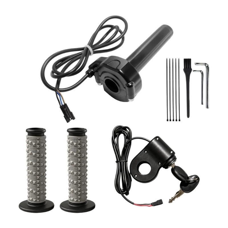 Y4UA Full Twist Throttles, Textured Full-Twist E-Bike Speed Control Assembly with Rolling Bearing and Attached 3-Pin Wiring for
