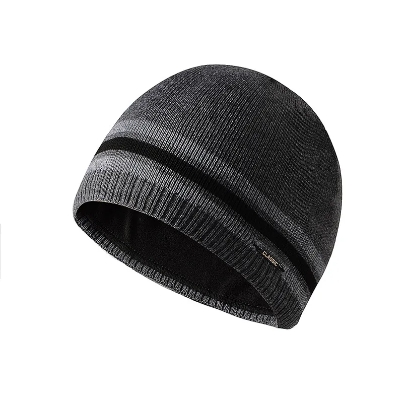 New winter men's plush knitted hat with iron standard straight edge wool hat brimless plain top hat pullover ski hat