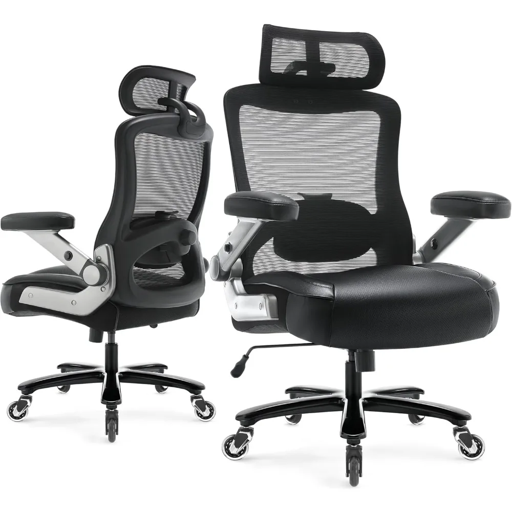 

600lbs Big and Tall Office Chair- Heavy Duty Executive Computer Chair with 3D Flip Arms Large Wheels, Ergonomic Mesh High Back D