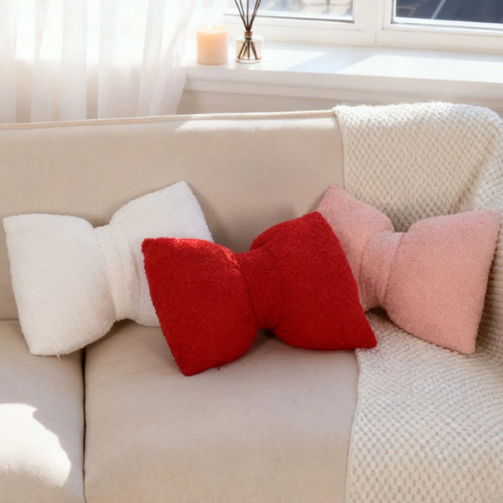 Textured Throw Natural - وسادة زينة على شكل فيونكة مع