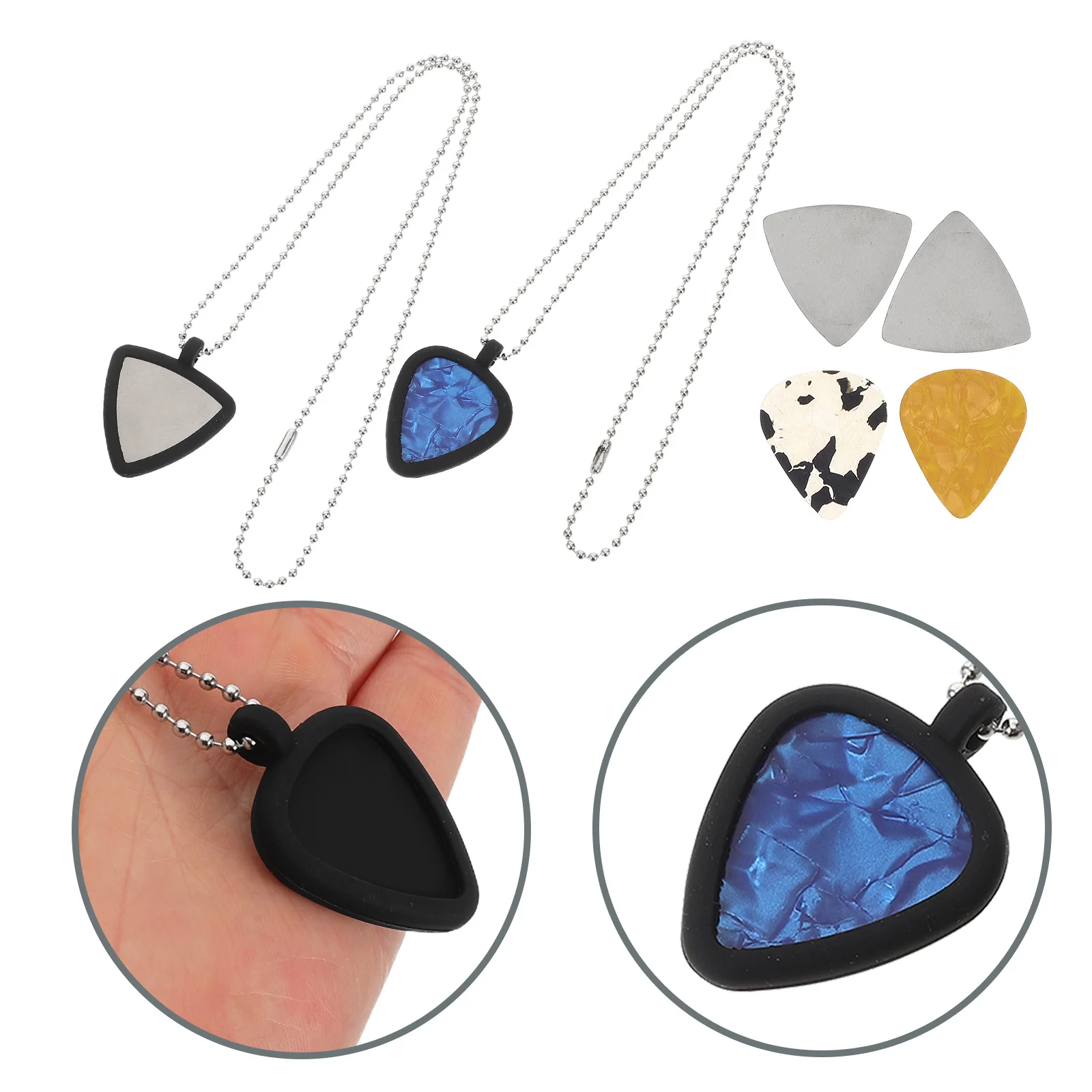 

1Set Silicone Guitar Pick Holder Necklace Double Sided Design Efficient Storage Pendant for Electric Acoustic Ukulele Guitar