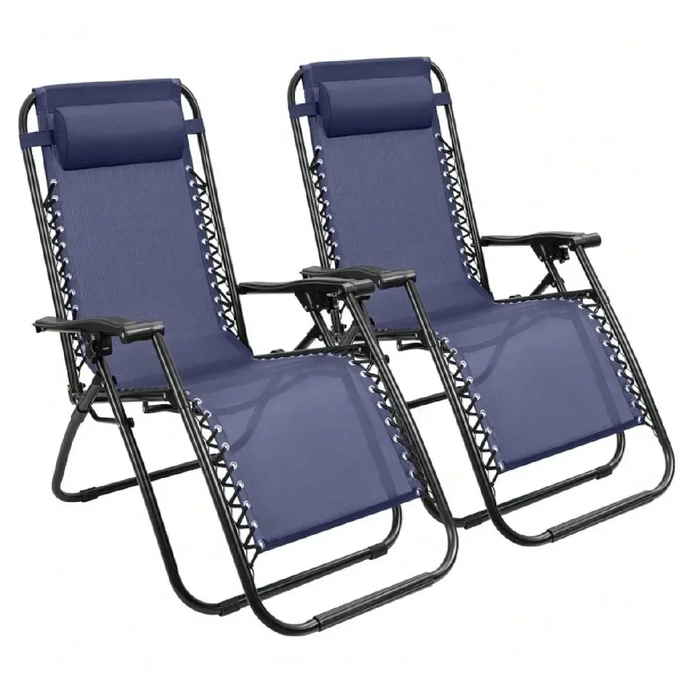 

Zero Gravity Chair Outdoor Folding Adjustable Reclining Chairs Pool Side Using Lawn Lounge Chair With Pillow Set Of 2 Dark Blue