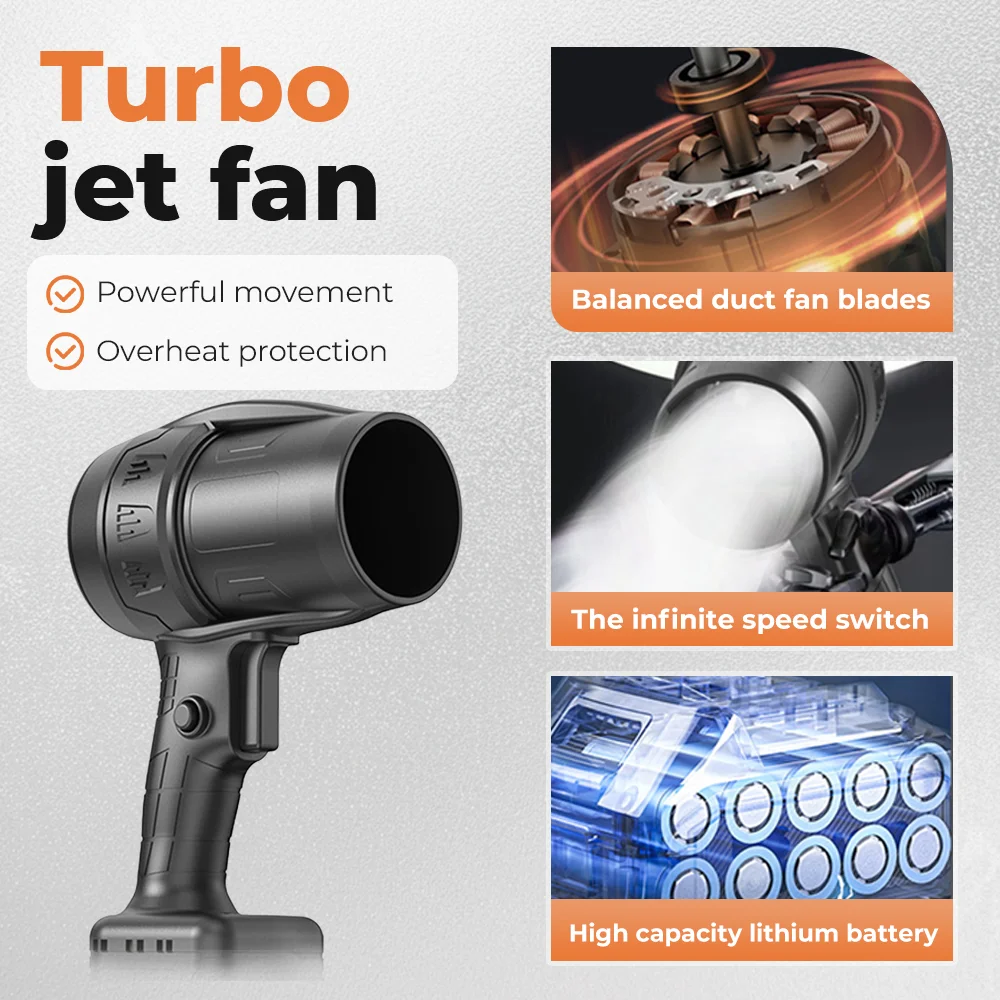 

1000 Вт турбовентилятор Violent Air Gun, тяга 450 г, бесступенчатая скорость, высокая мощность, турбовентилятор, ручной струйный вентилятор для (без батареи)