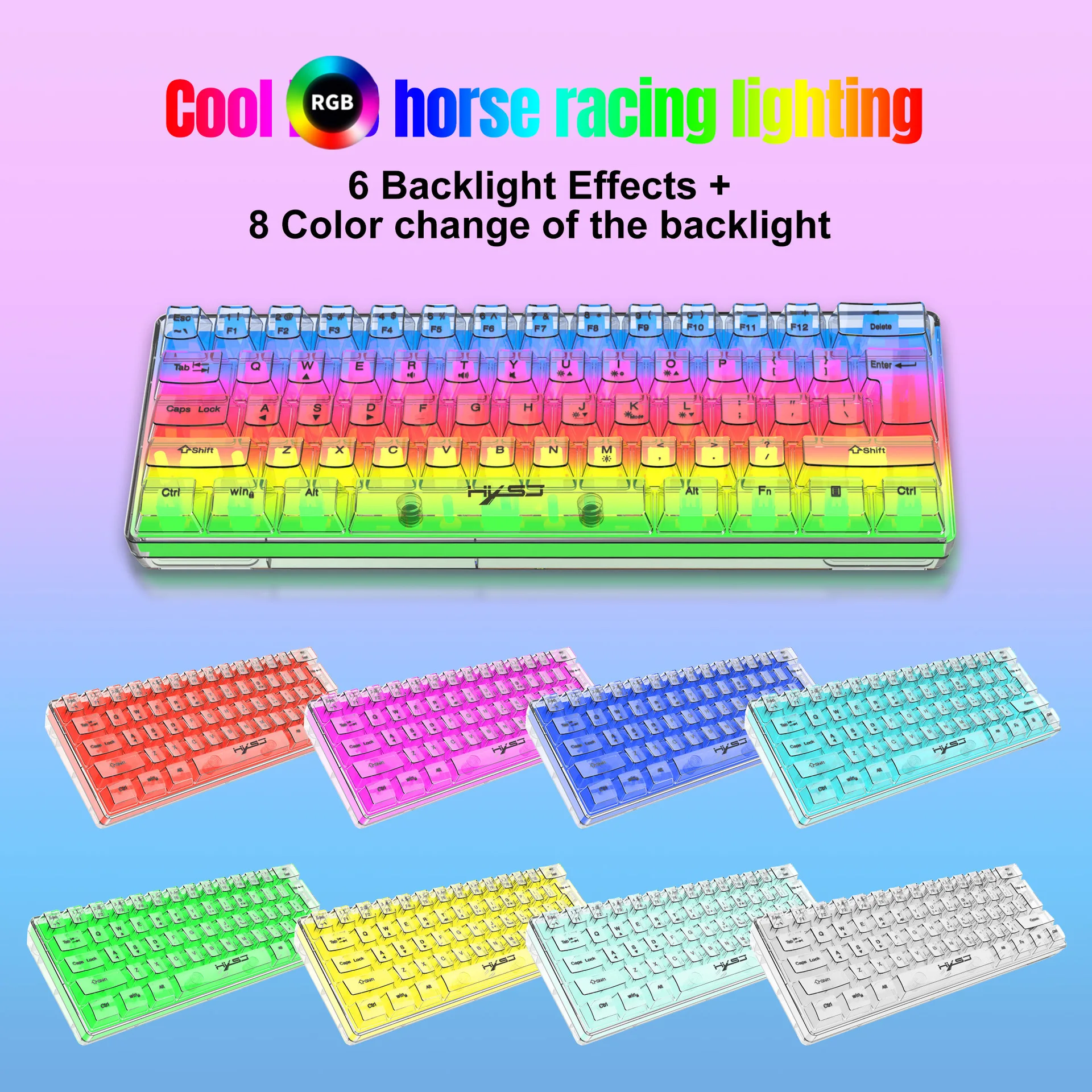 60% Mechanical Gaming Keyboard with RGB Backlit, Transparent Wired Membrane Keyboard, Mini Keyboard for PC, Laptop, Teclado, Kla