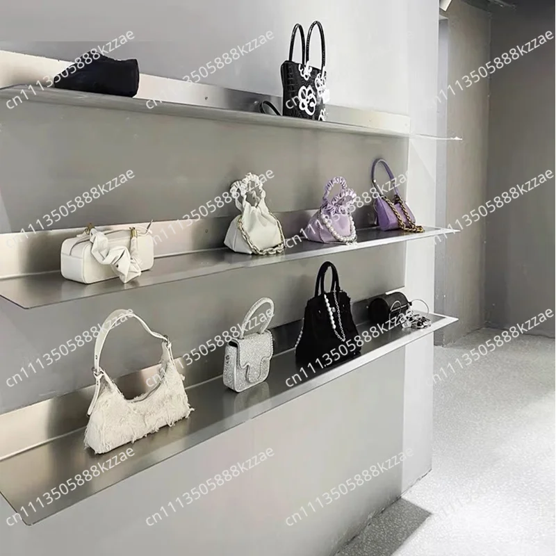 Stainless Steel Wall Display Shelf Modern Storage Rack for Shoes Bags Horizontal Exhibition Board Space-Saving Store Organizer