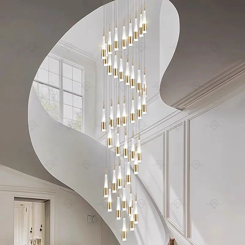 Modern Minimalist Gold Staircase Chandelier Suitable for Villa Hotel Mall - Elegant Lighting Design for Interior Decor
