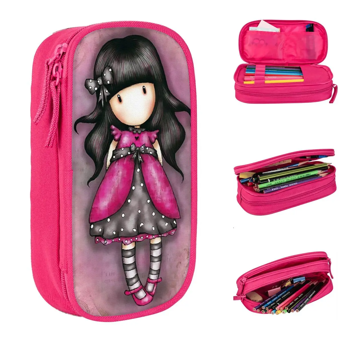 New Pink San Toroes Gorjuss Pencil Case Cartoon Pencilcases Pen Kids Large Storage Bag Students School Cosmetic Stationery