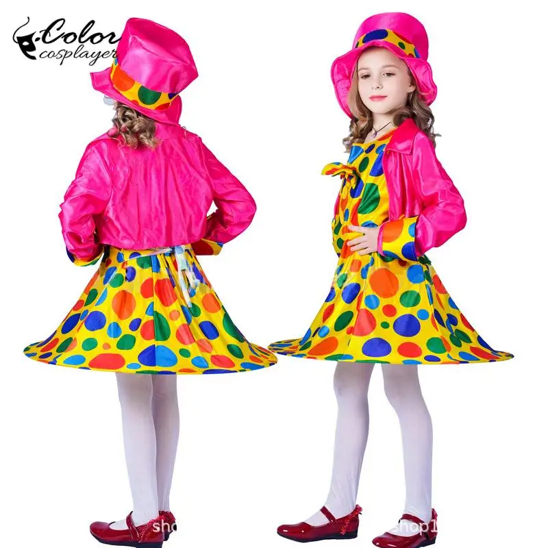 

Polka Dots Clown Cosplay Dress Up Child Halloween Costumes Outfits Girl Stage Performance Suits Kid Carnival Party Clothes
