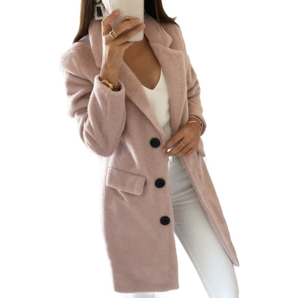 

Women Commute Office Solid Color Coat Tops Casual Long Sleeve Collar Business