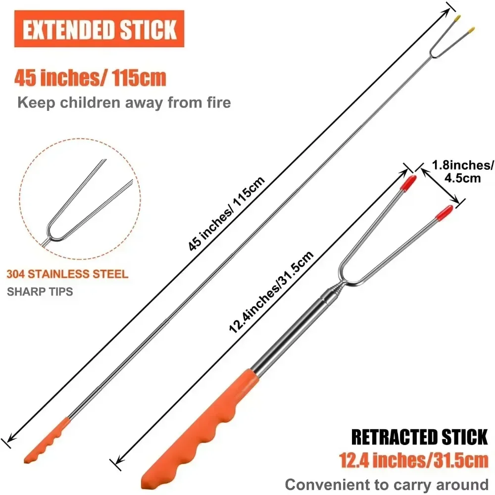 New BBQ Forks Telescopic  Barbecue Tools Marshmallows Roasting Sticks Extendable Hot Dog Sausages Skewers Stainless Steel