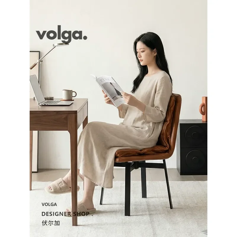 Volga Shu Italian minimalist rotating dining chair designer soft bag orange all leather household high-end dining table chair