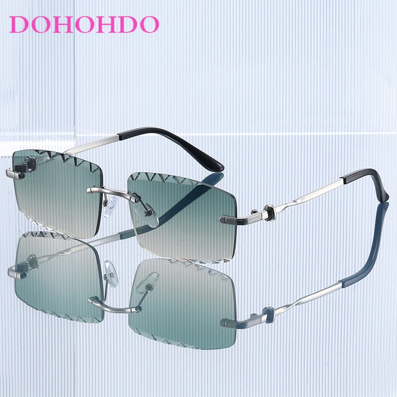 

New Luxury Metal Rimless Square Frame Sunglasses For Women Men Brand Designer Eyeglasses Summer Traveling Driving Shades UV400