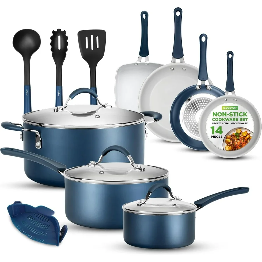 

Kitchenware Pots Pans HighQualified Basic Kitchen Cookware NonStick 14Piece Set One Size Blue