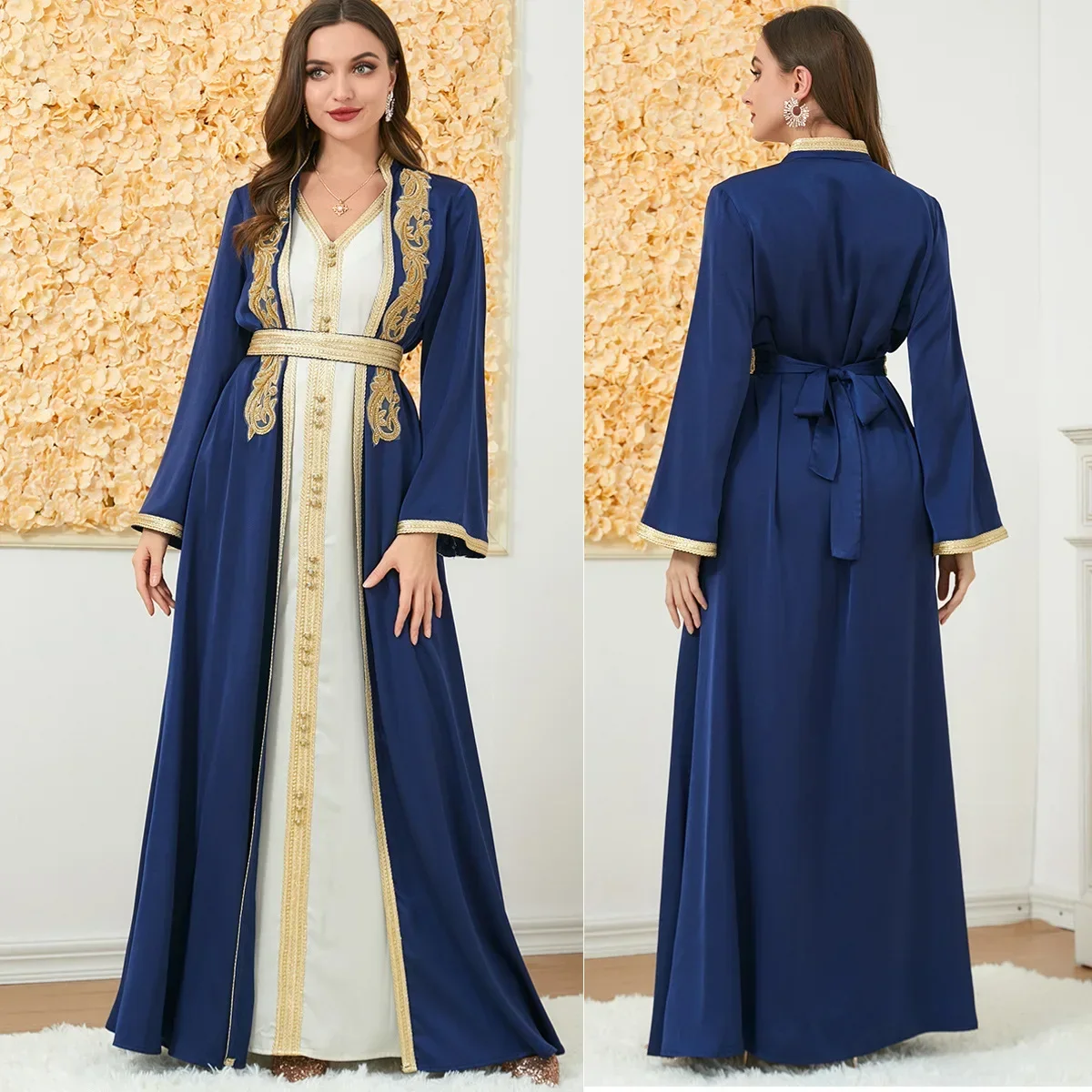 Imagem -04 - Abaya Vestido Kaftan de Mangas Compridas para Mulheres Roupas Femininas Outono e Inverno Casamento Dança Musical Novo Peças