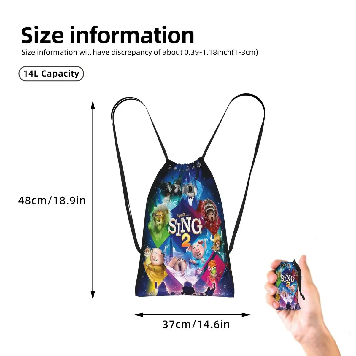 Movie Sing 2 Drawstring Backpack Sports Gym Bag Portable Travel Drawstring Bag for Men Women
