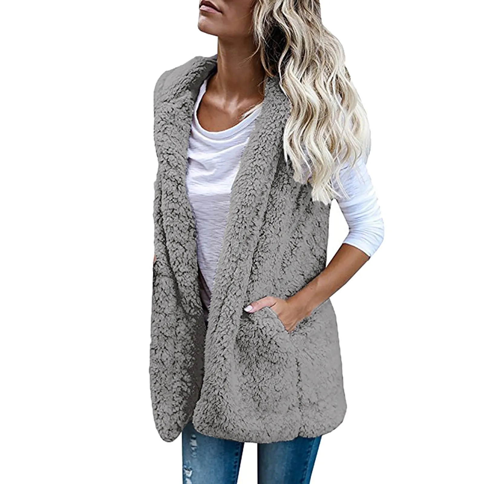 Womens Vest Winter Warm Hoodie Outwear Casual Coat Faux Zip Up Jacket plus rozmiar topy ropa de mujer barata 2023