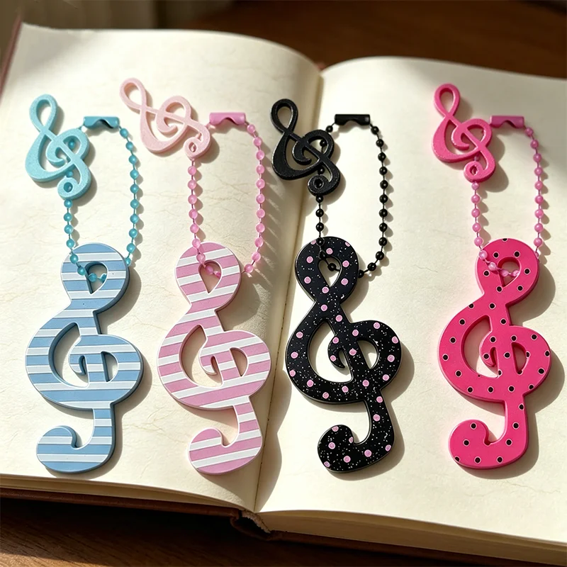 

1 Music-Themed Acrylic Bookmark, Creative Treble Clef Design, Multiple Colors Available, with Hanging Bead Chain, Stationery / Bag Accessory / Small Gift All-In-One, with Bead Chain Lanyard Design, Cute Striped Polka Dot Style, Student / Office Reading Ma