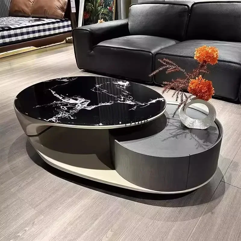 

LJYld30Light luxury microcrystalline stone coffee table minimalist living room household high and low creative coffee table