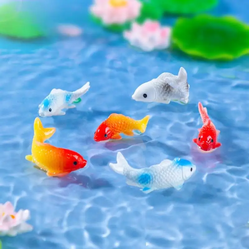 10 pçs diy decorativo estatueta de peixe dourado decoração para casa de bonecas em miniatura simulado carpa brinquedo animal para crianças