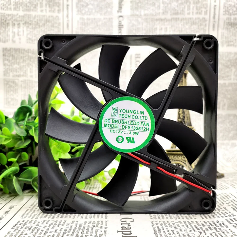 DFS132512H DFB13512H silent 135 chassis cooling fan DC 12V 3W 0.25A 2600RPM 13525 135 * 135 * 25mm 2 wires Dual Ball