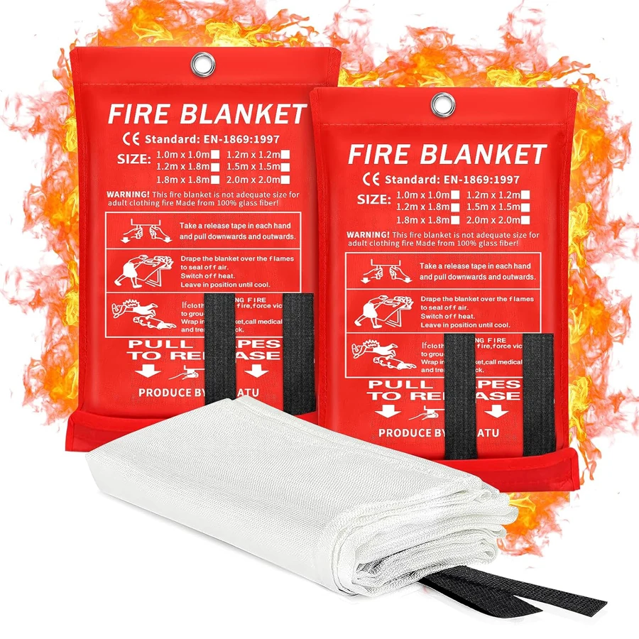 

2 Piece Flame Retardant Fire Blankets,Emergency Blankets for Home, Kitchen, Camping, Hiking and Office Fire Fighting Escape