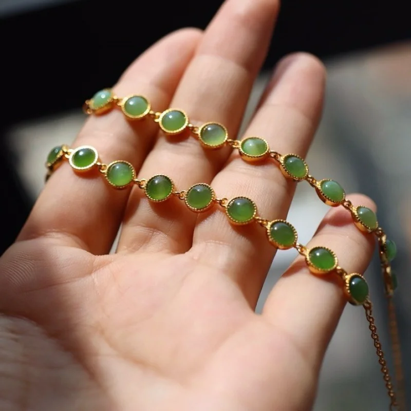 

Натуральная русская яшма, полноцветный солнечный зеленый браслет из стерлингового серебра с покрытием из 18-каратного золота, основной камень 5 мм, белый нефрит, в форме сердца, BRAC