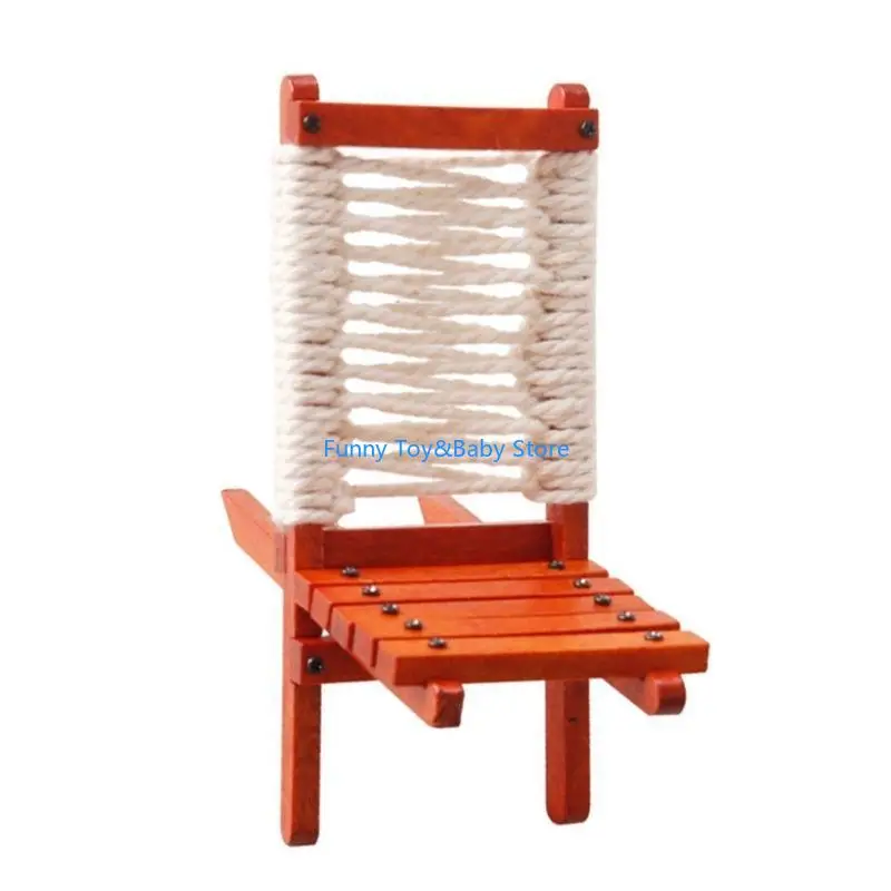 عرض مصغر لكرسي الشاطئ لبيوت الدمى بمقياس 1:12، مثالي للعب الأدوار وعرض الأثاث الخشبي الواقعي C90B #2