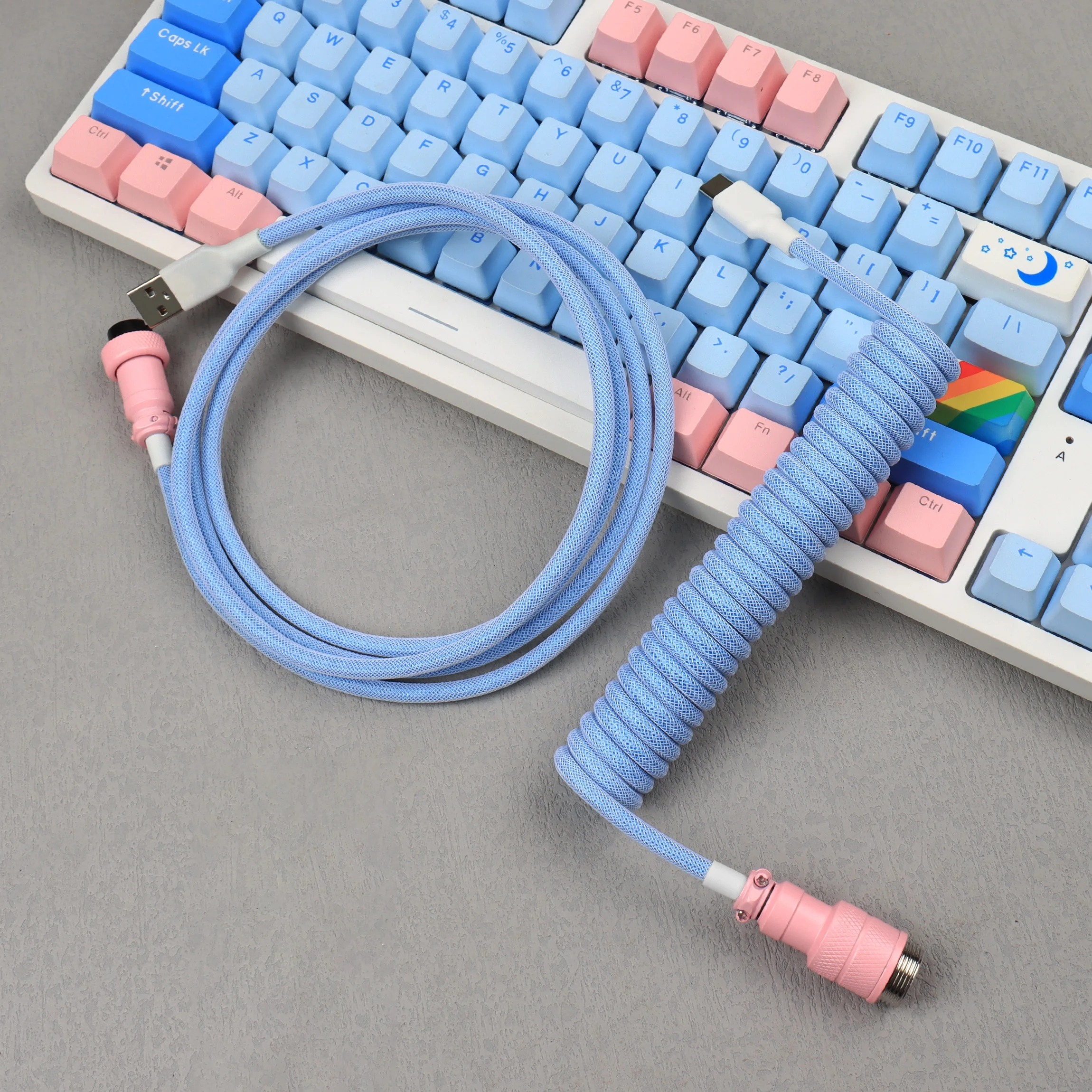 LANO GX16 USB Coiled Cable Type C Mechanical Keyboard Aviator Cable Custom Desktop Computer Aviation Connector Paracord Cable